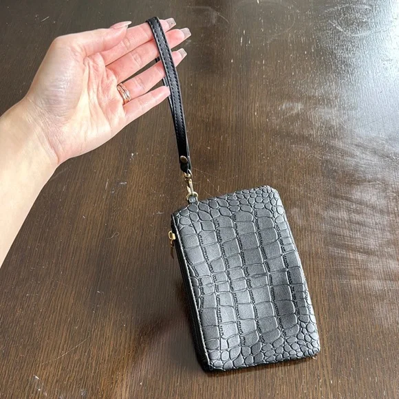 Black Croc-Embossed Wristlet - Picture 3 of 3